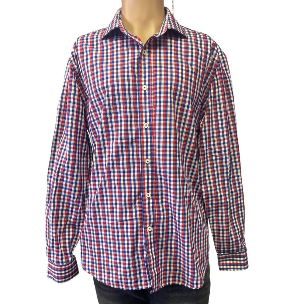 Nick Dunn Men's Red/White/Blue long Sleeve Button up Shirt L 16-16.5 SKU 2650